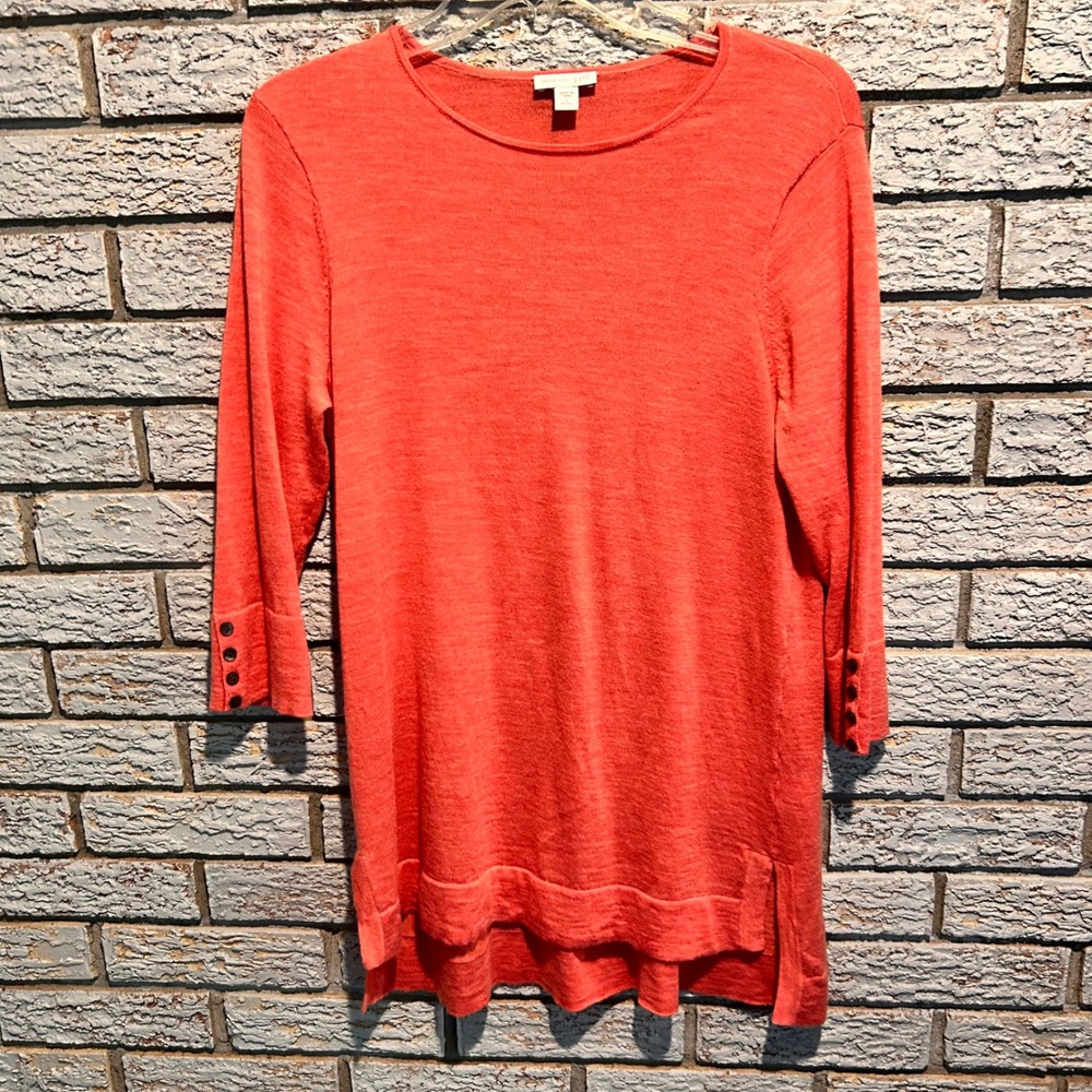 J. Jill Merino Wool Tunic Sweater Coral Orange Button Cuff Petite Small S P